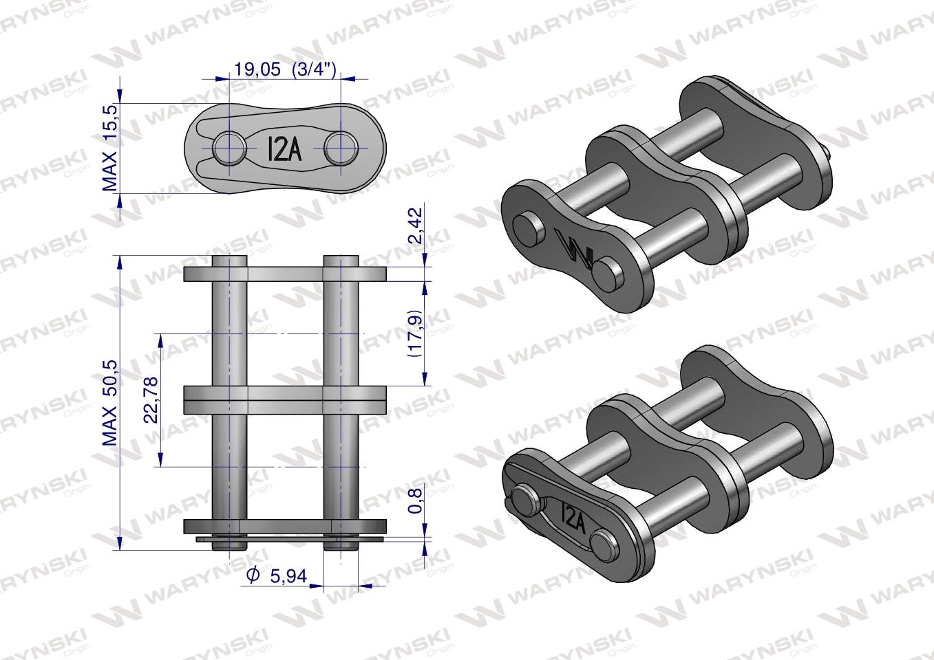 Zamek łańcucha wzmocnionego Z12A-2 ANSI A 60 (R2 3/4) Waryński ( sprzedawane po 5 )