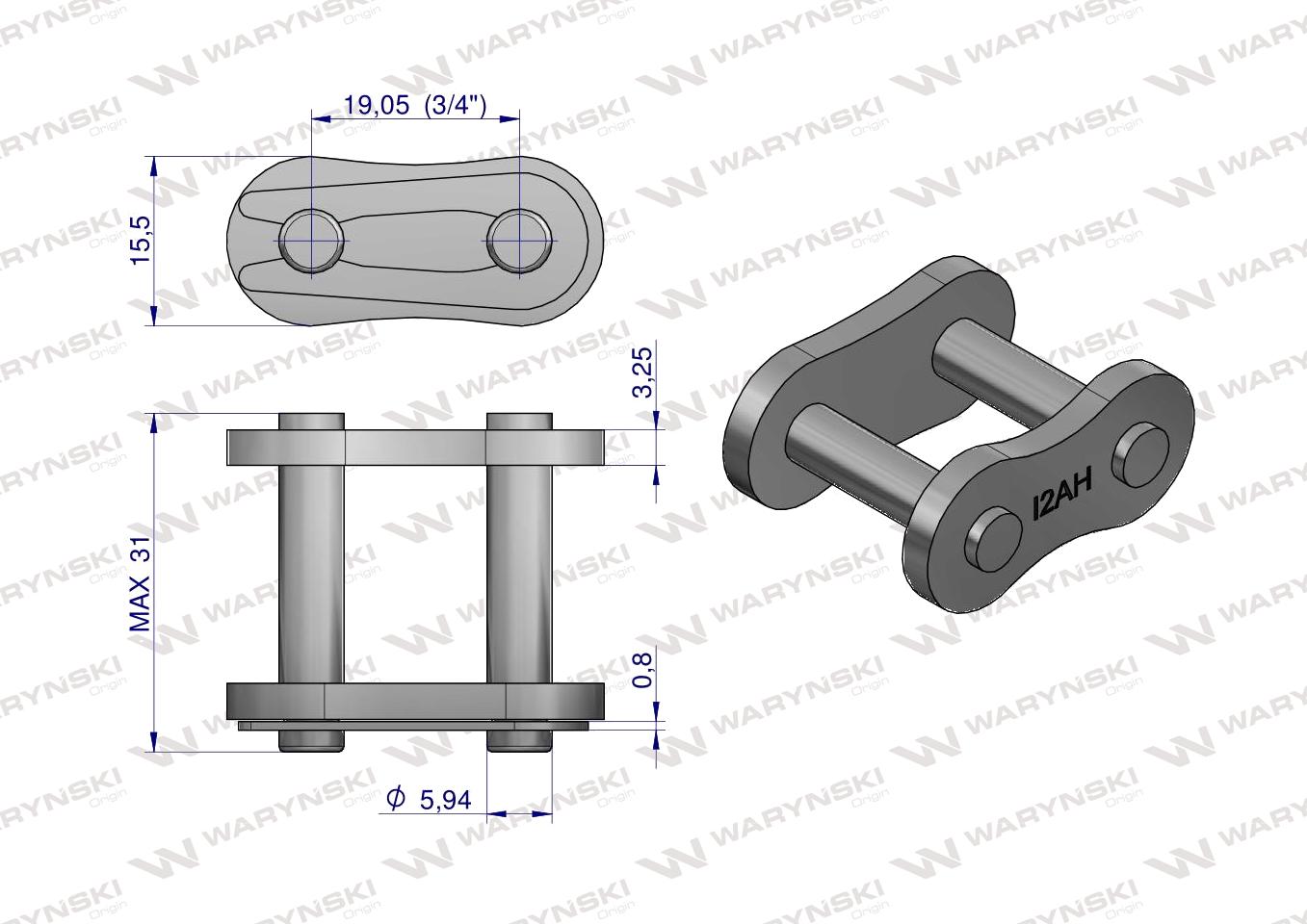 Zamek łańcucha przemysłowy Z12AH-1 ANSI A 60H (R1 3/4) Waryński ( sprzedawane po 10 )