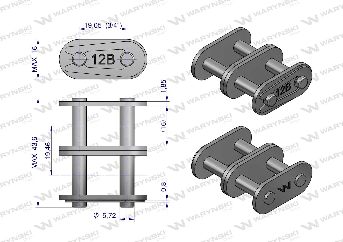 Zamek łańcucha prosta płytka Z12B-2 (R2 3/4) Waryński ( sprzedawane po 10 )