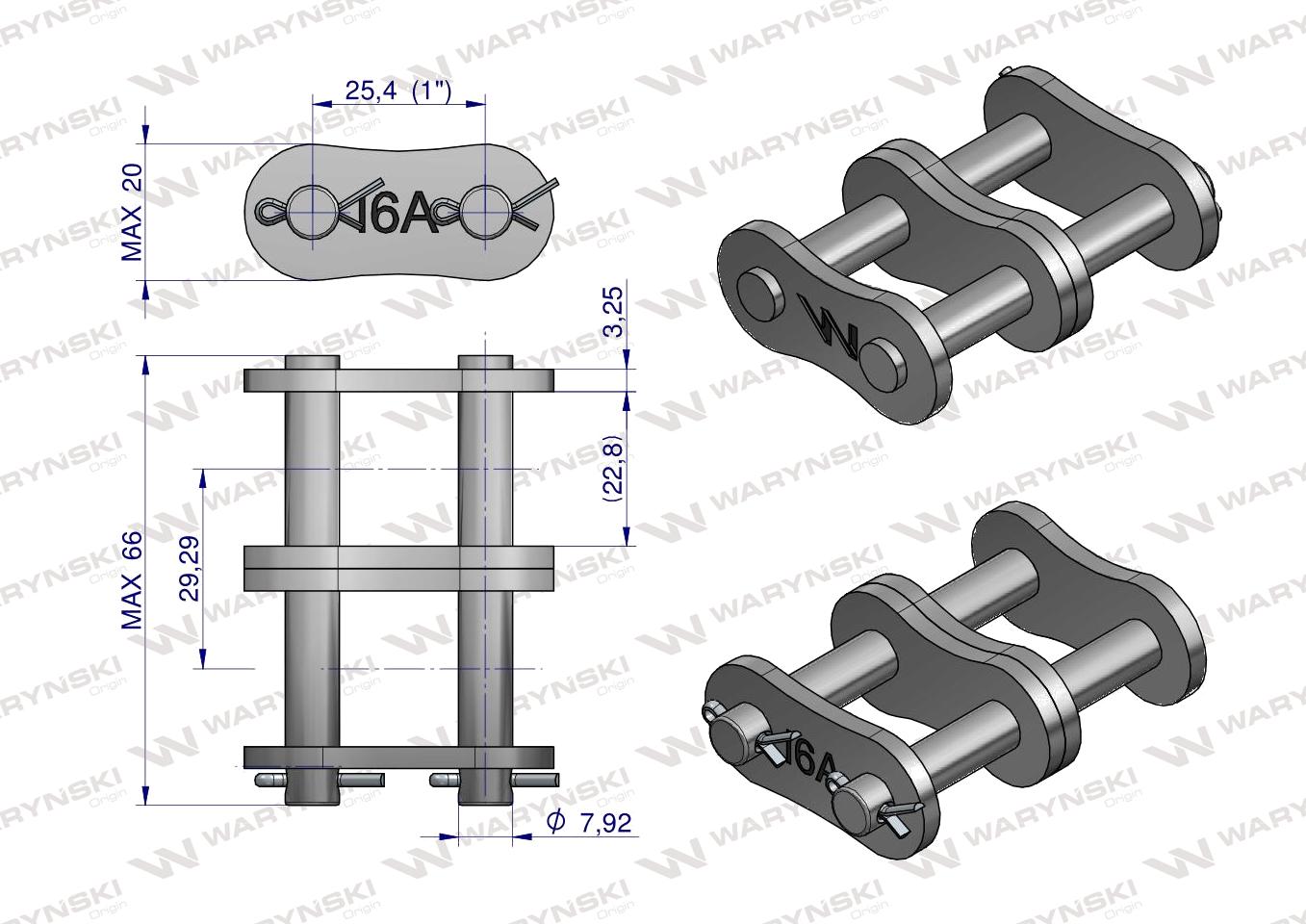 Zamek łańcucha wzmocnionego Z16A-2 ANSI A 80 (R2 1) Waryński ( sprzedawane po 5 )