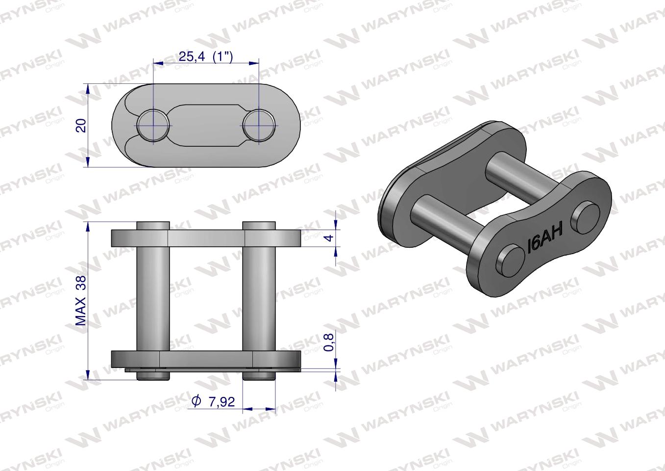 Zamek łańcucha przemysłowy Z16AH-1 ANSI A 80H (R1 1) Waryński ( sprzedawane po 10 )