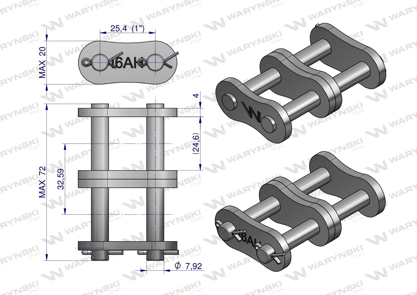 Zamek łańcucha przemysłowego Z16AH-2 ANSI A 80H (R2 1) Waryński ( sprzedawane po 5 )
