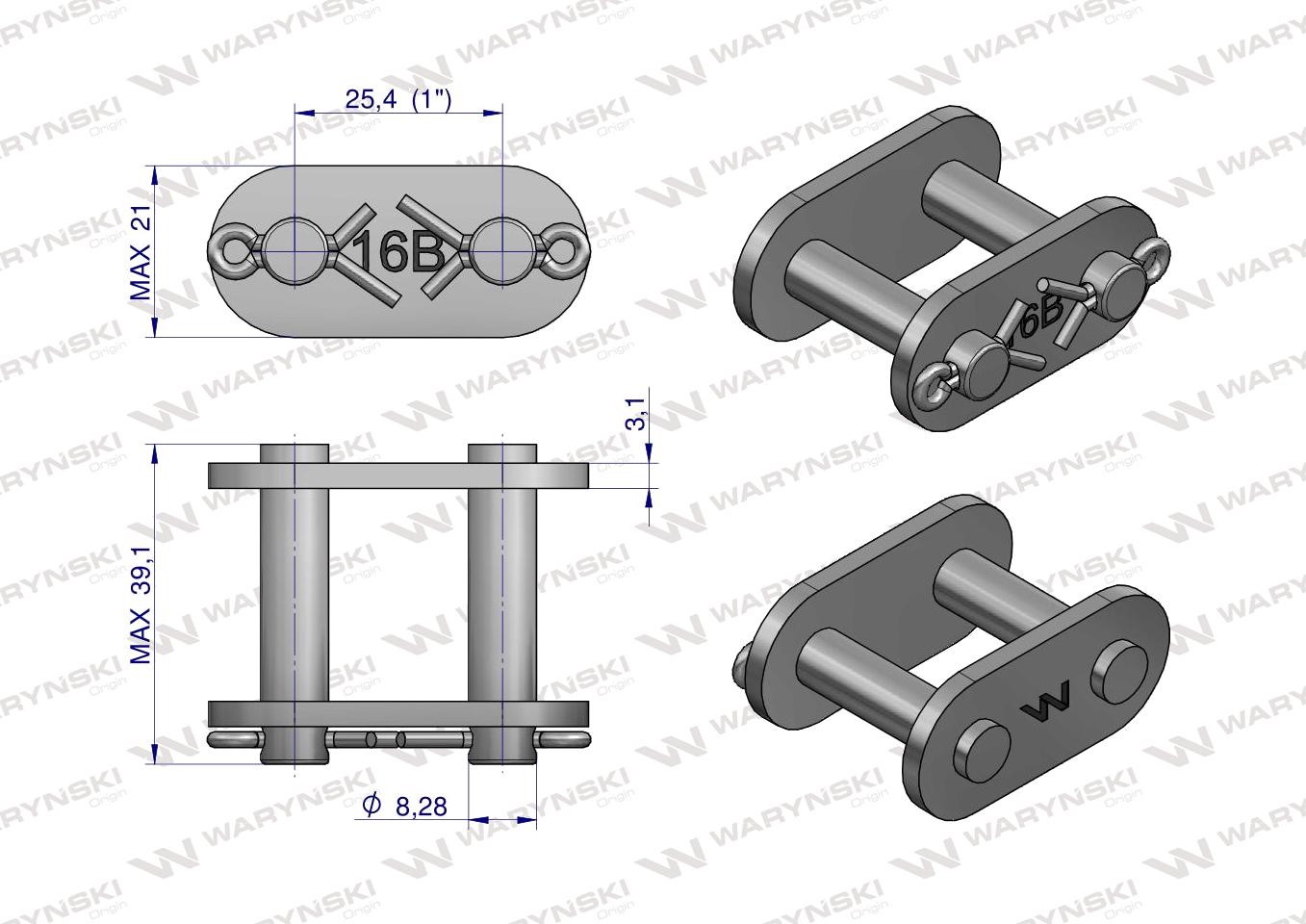 Zamek łańcucha prosta płytka Z16B-1 (R1 1) Waryński ( sprzedawane po 10 )