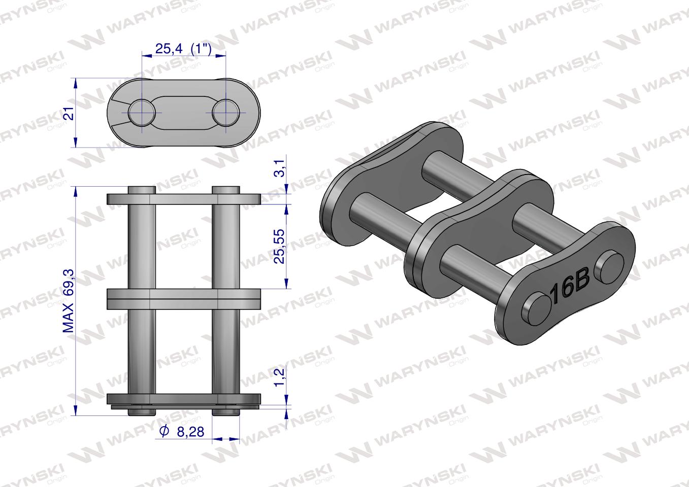 Zamek łańcucha 16B-2 (R2 1) Waryński ( sprzedawane po 5 )