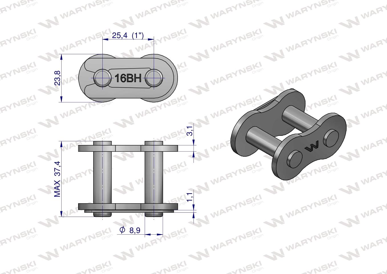 Zamek łańcucha wzmocnionego przemysłowego Z16BH-1 (R1 1) Waryński ( sprzedawane po 10 )