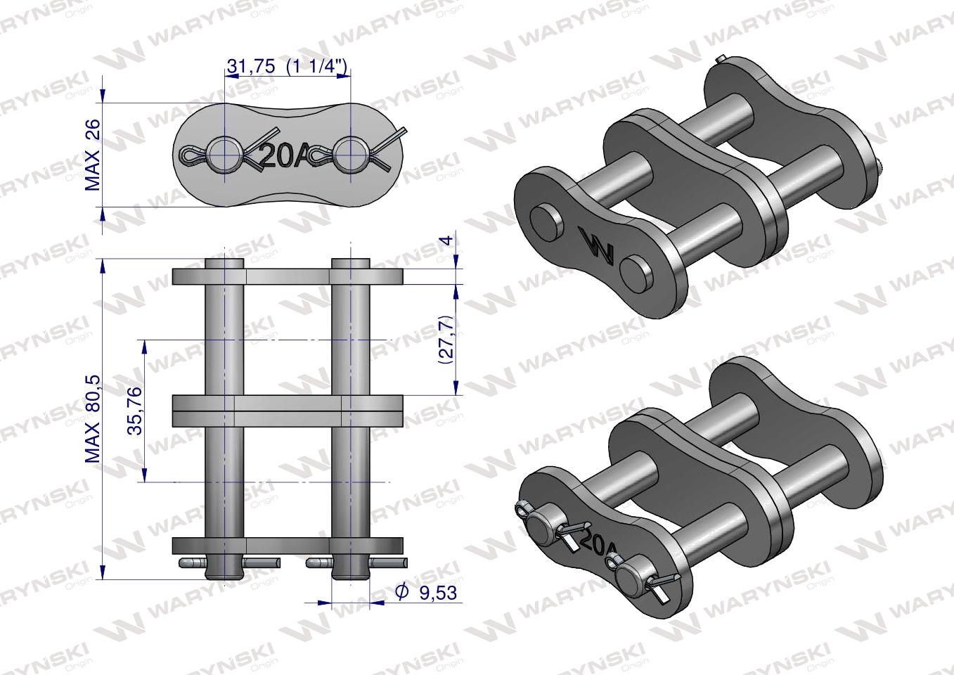Zamek łańcucha wzmocnionego Z20A-2 ANSI A 100 (R2 1.1/4) Waryński ( sprzedawane po 3 )