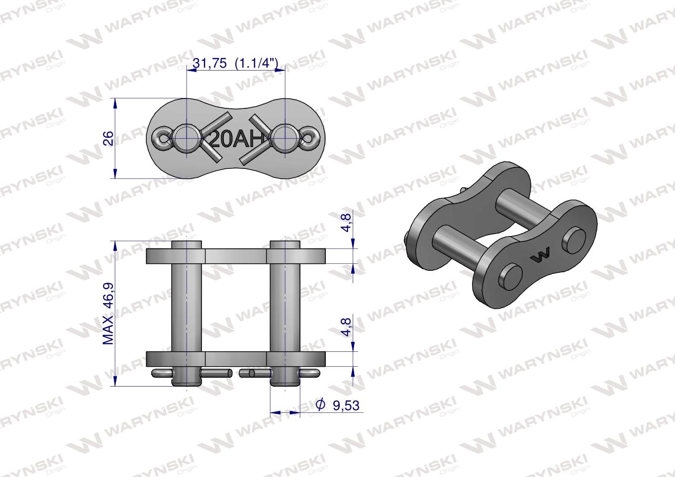Zamek łańcucha przemysłowy Z20AH-1 ANSI A 100H (R1 1.1/4) Waryński ( sprzedawane po 5 )