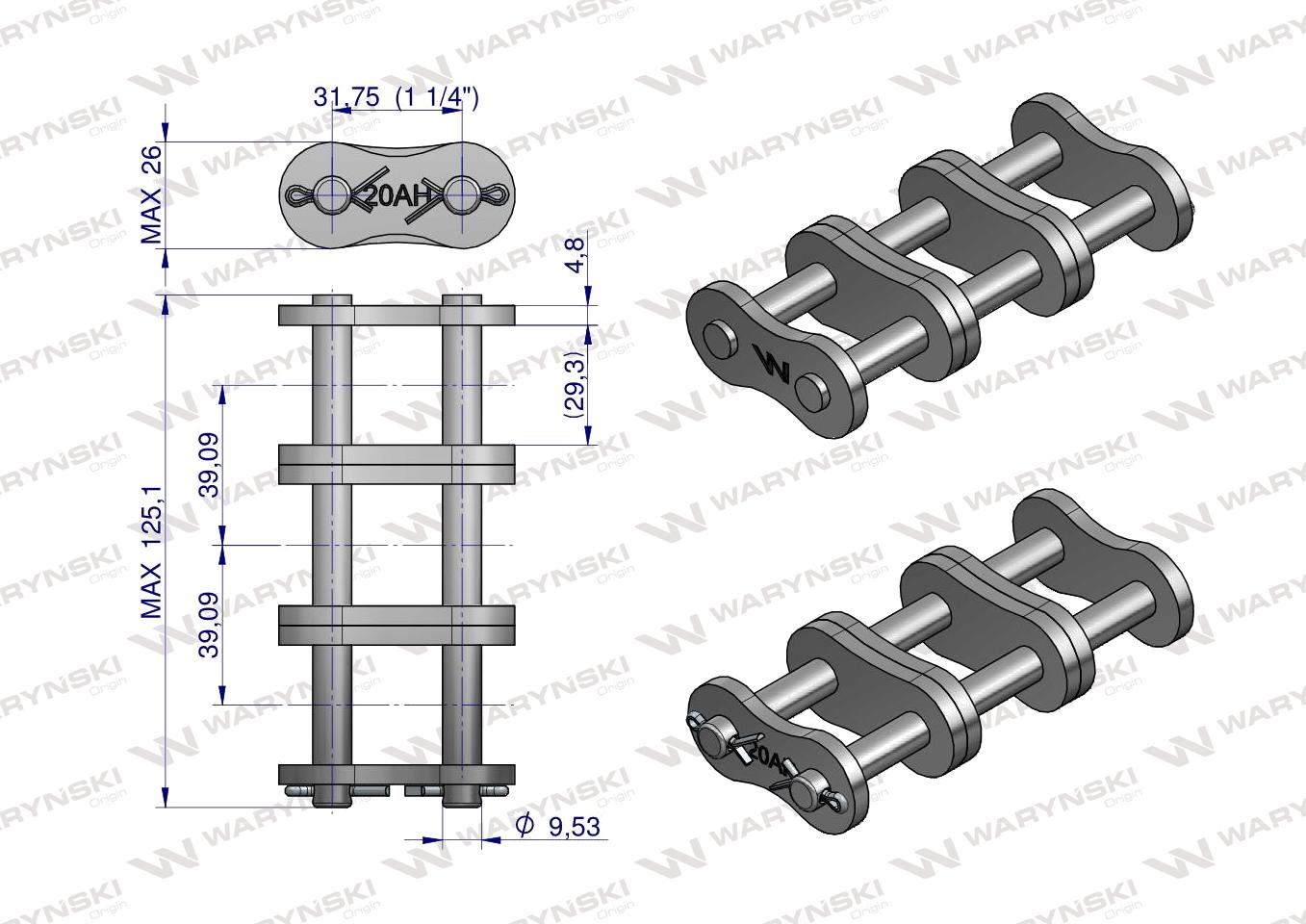 Zamek łańcucha przemysłowego Z20AH-3 ANSI A 100H (R3 1.1/4) Waryński ( sprzedawane po 3 )