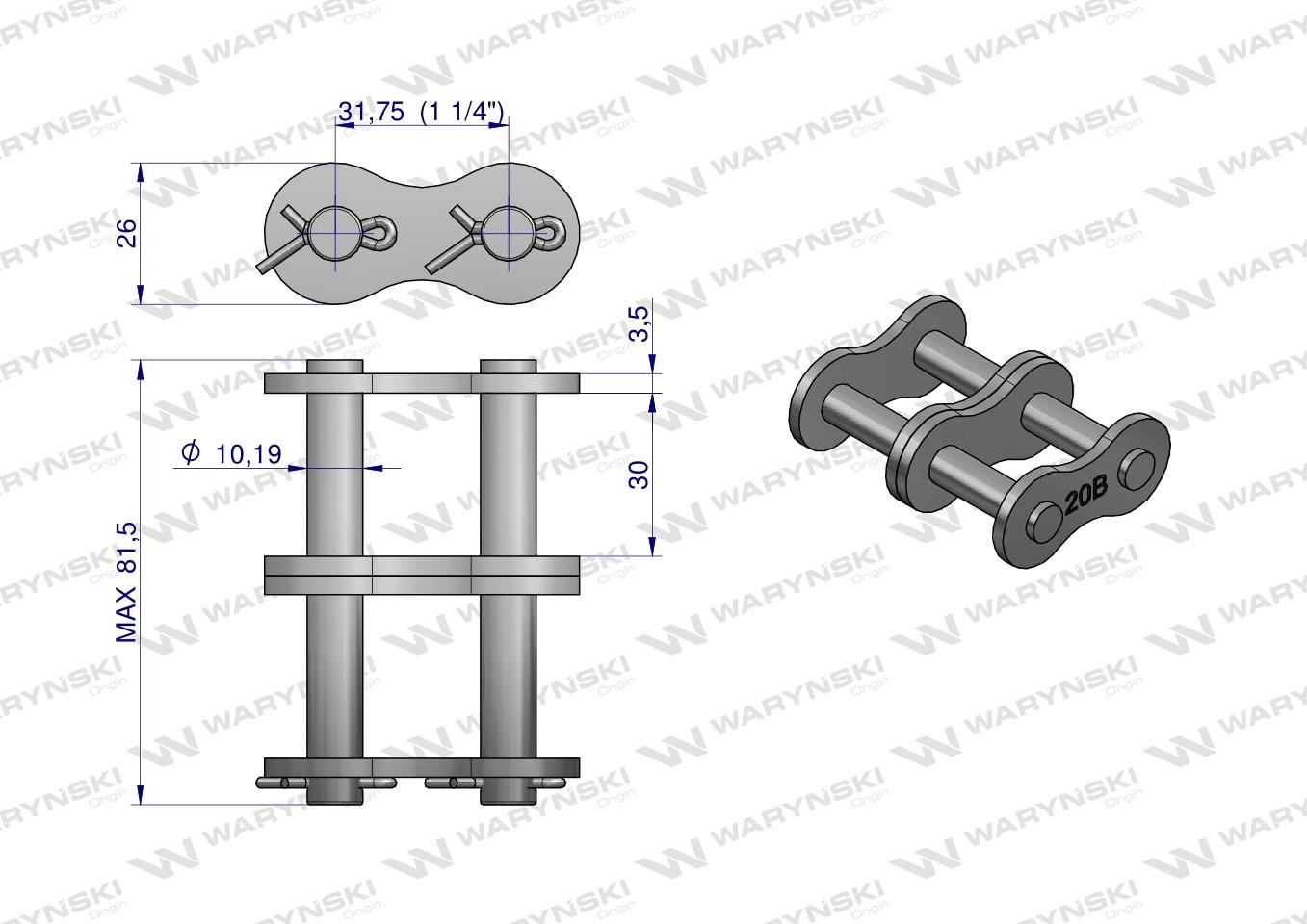 Zamek łańcucha 20B-2  (R2 1.1/4) Waryński ( sprzedawane po 5 )