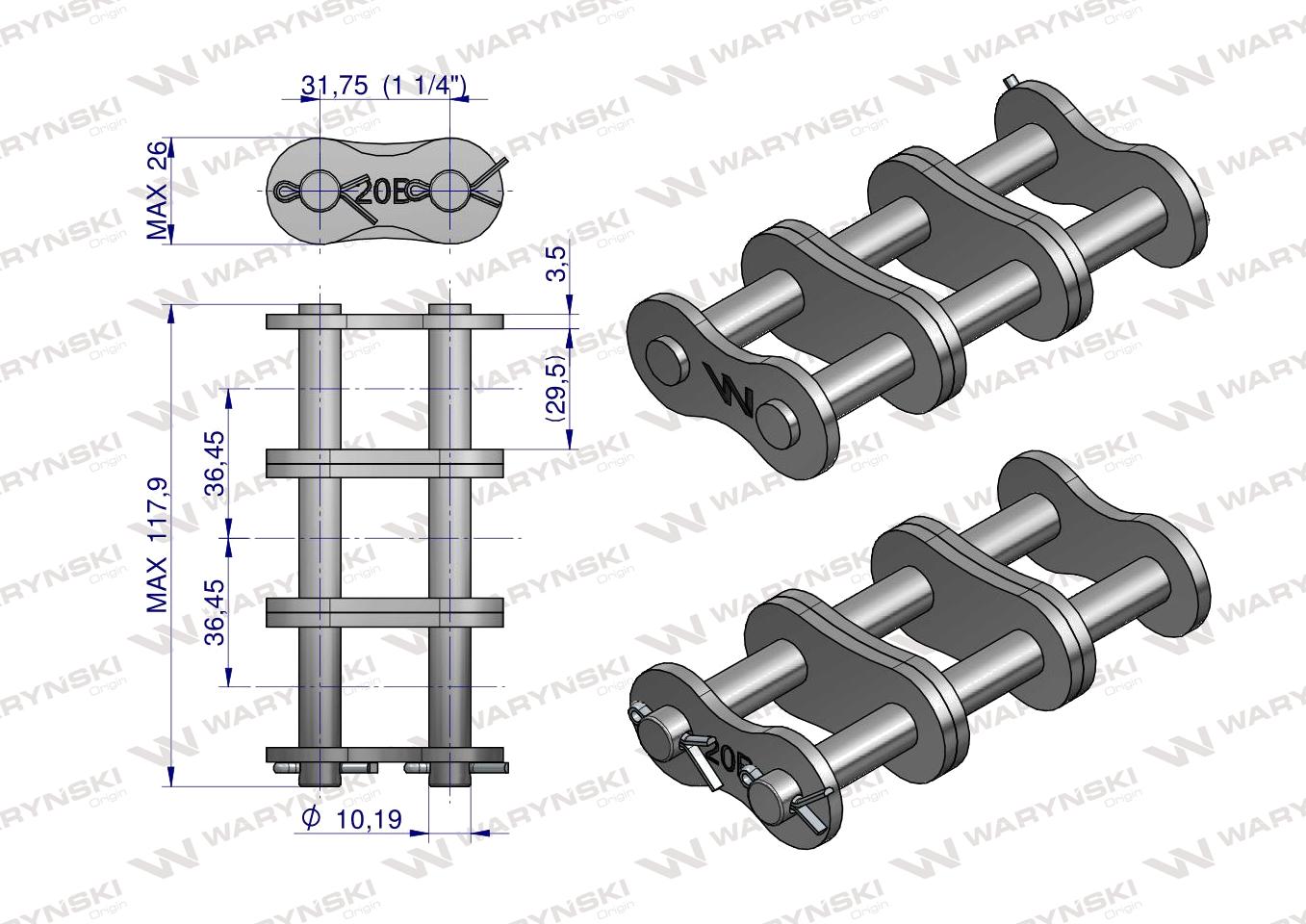 Zamek łańcucha Z20B-3 (R3 1.1/4) Waryński ( sprzedawane po 3 )
