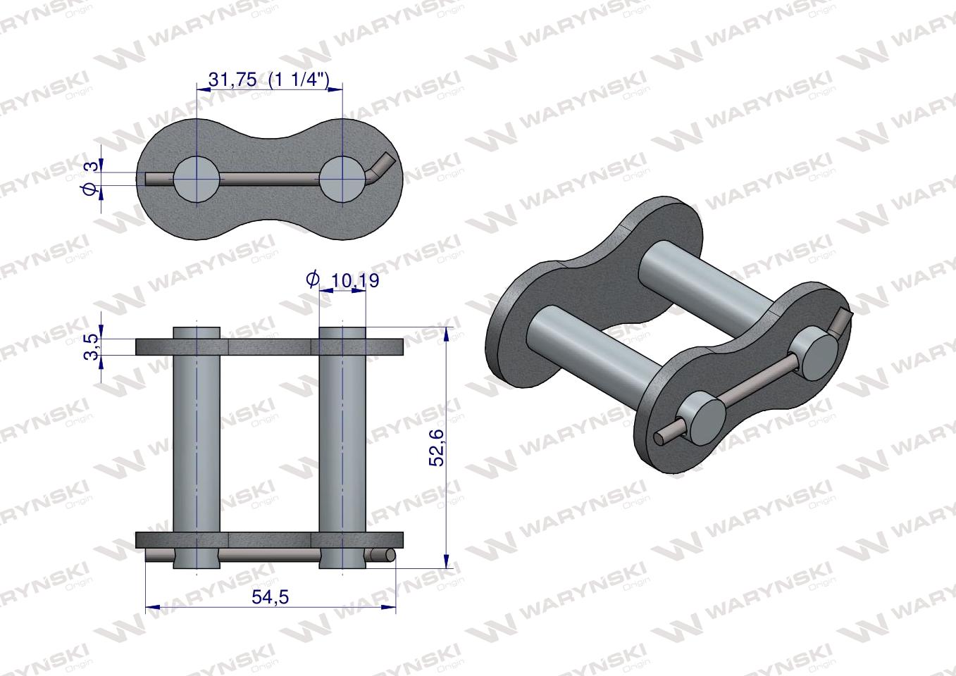 Zamek łańcucha 20BF16-01 z zawleczką zastosowanie Prasa Rolująca Krone 9222960 Waryński ( sprzedawany po 100 )