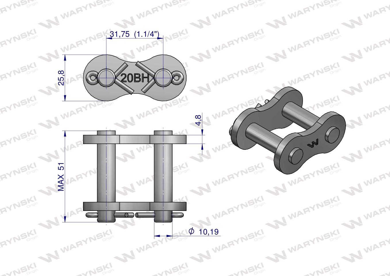 Zamek łańcucha wzmocnionego przemysłowego Z20BH-1 (R1 1.1/4) Waryński ( sprzedawane po 5 )