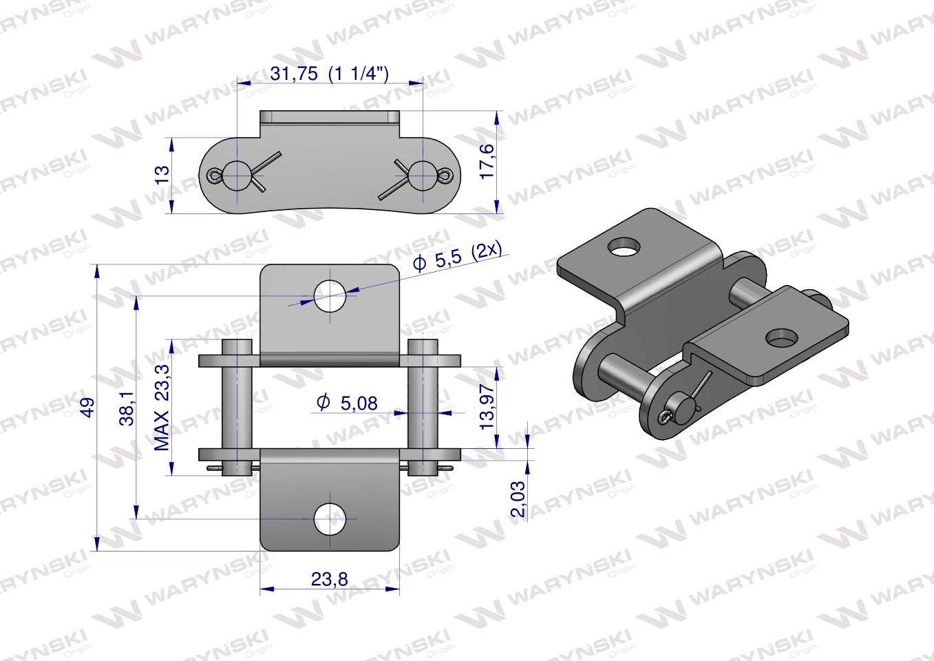 Zamek łańcucha z przyłączem obustronnym A2050K1 210AK1 Waryński