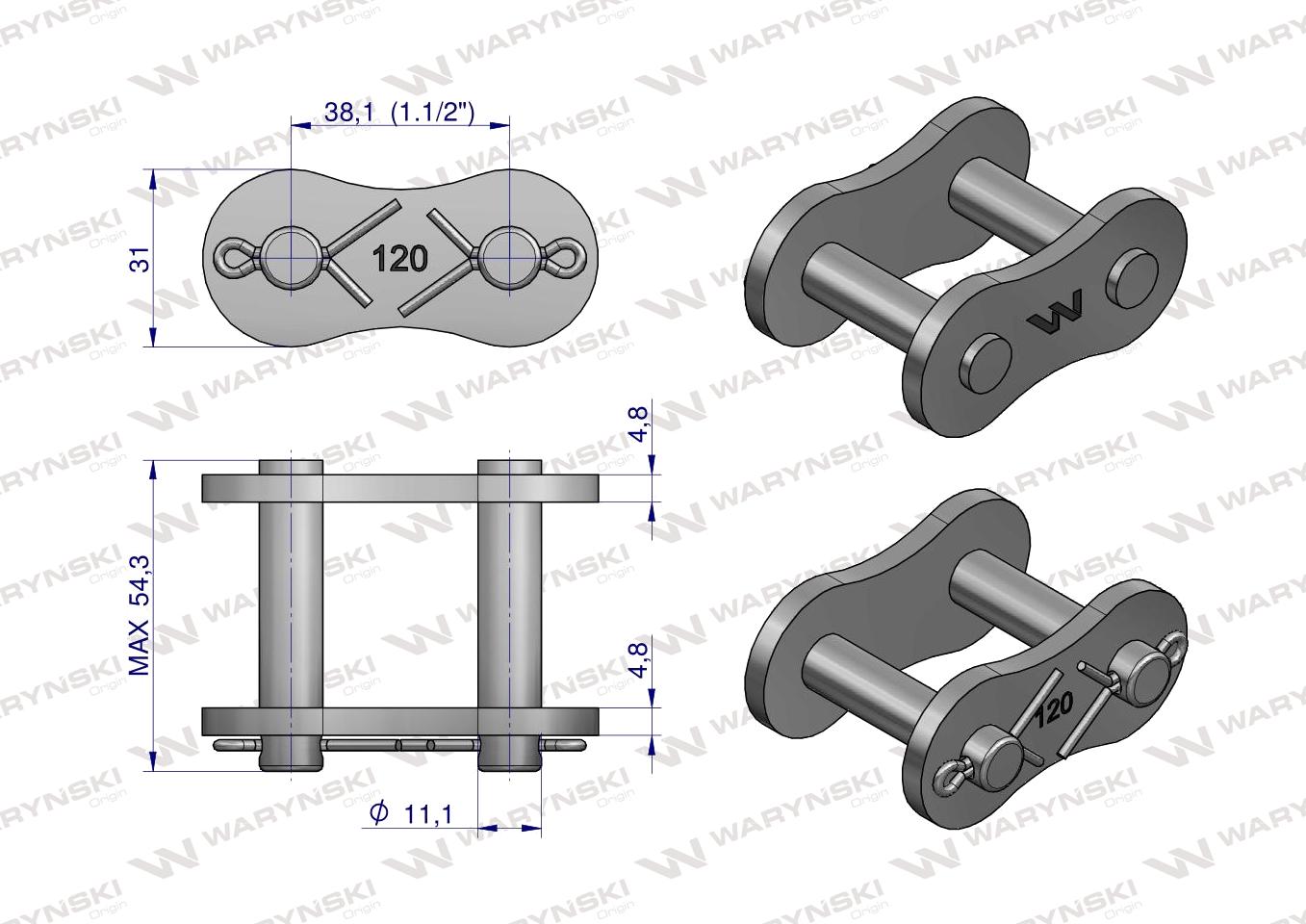 Zamek łańcucha wzmocnionego Z24A-1 ANSI A 120 (R1 1.1/2) Waryński ( sprzedawane po 2 )