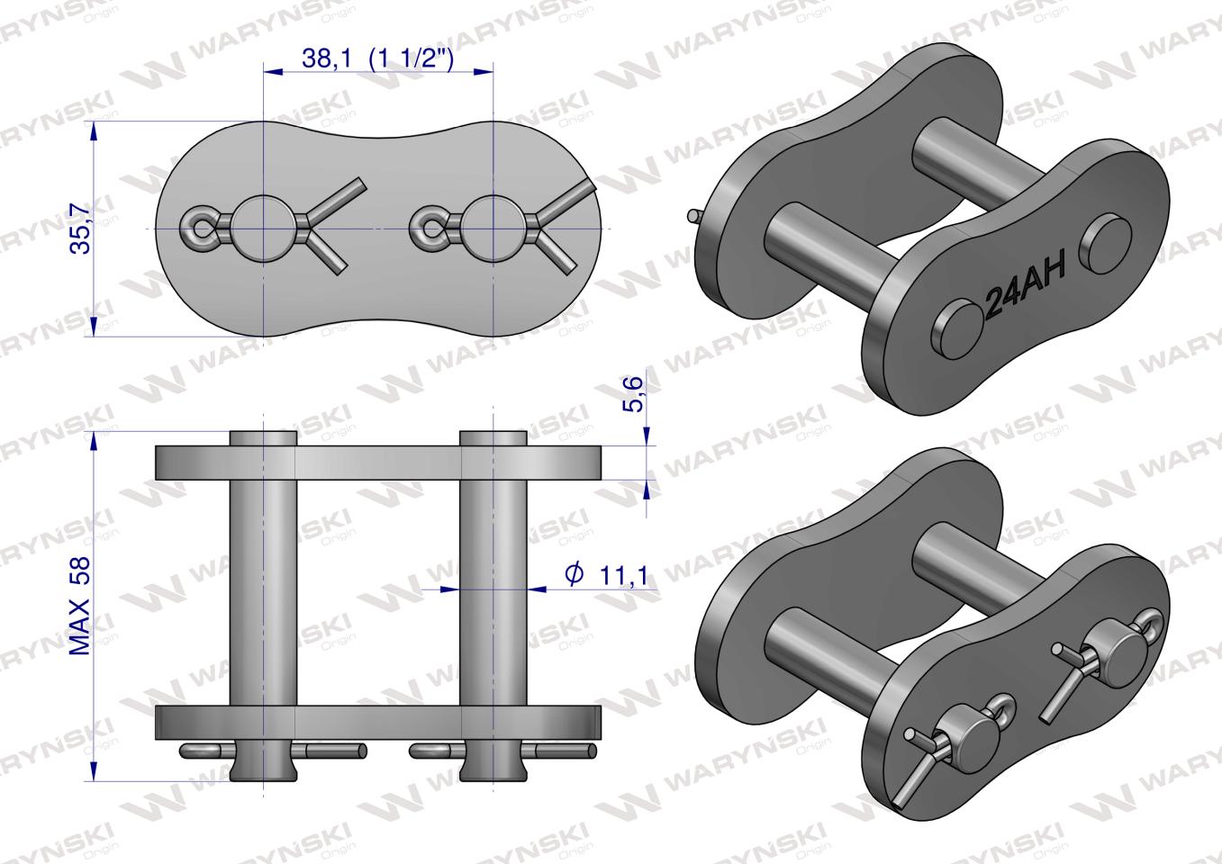 Zamek łańcucha przemysłowego Z24AH-1 ANSI A 120H (R1 1.1/2) Waryński ( sprzedawane po 2 )