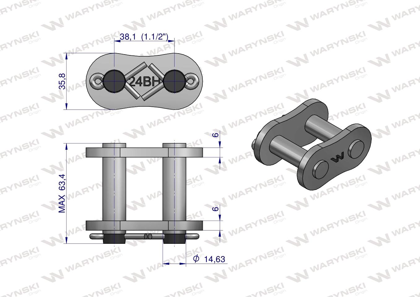 Zamek łańcucha wzmocnionego przemysłowego Z24BH-1 (R1 1.1/2) Waryński ( sprzedawane po 2 )