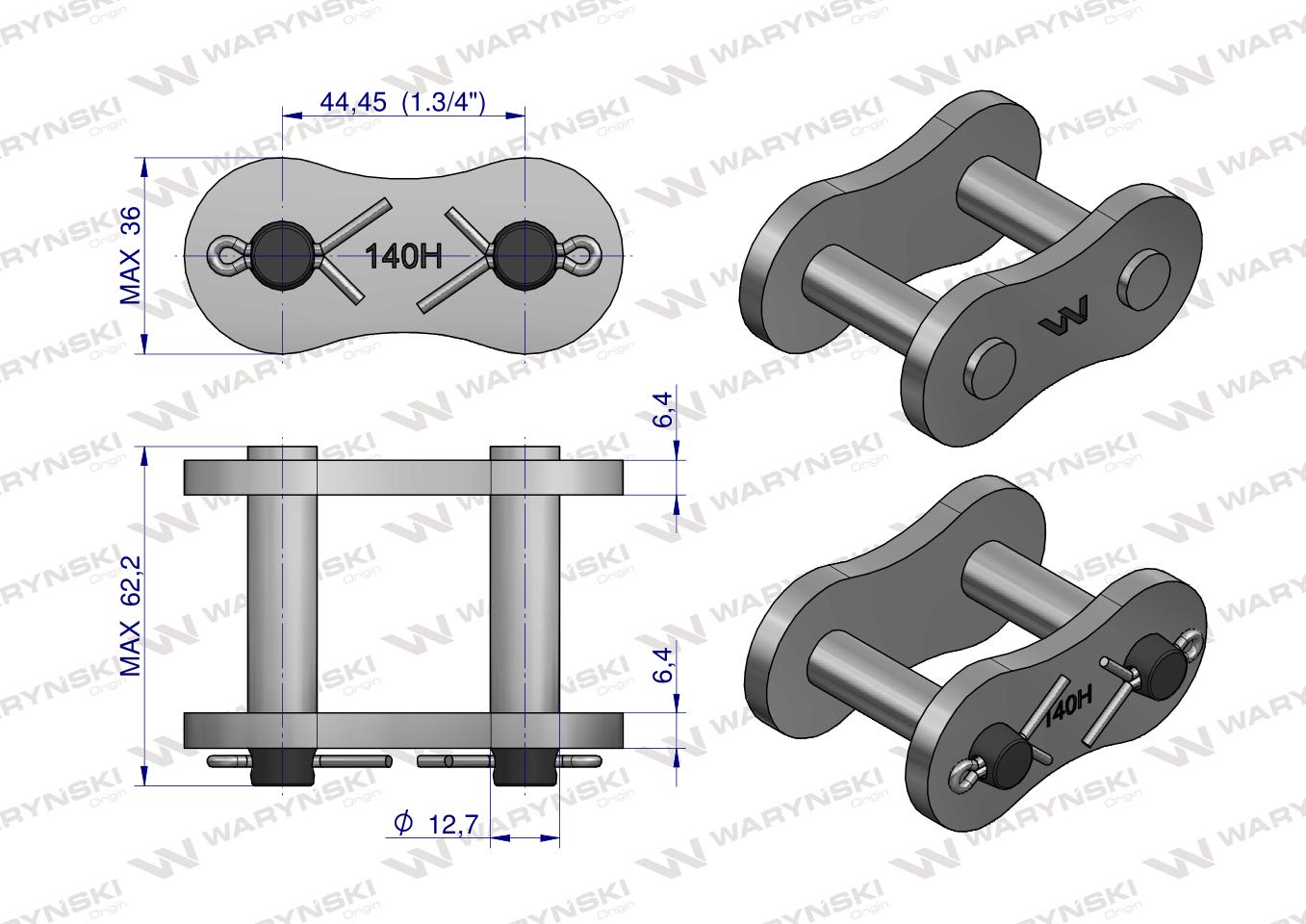 Zamek łańcucha przemysłowego Z28AH-1 ANSI A 140H (R1 1.3/4) Waryński