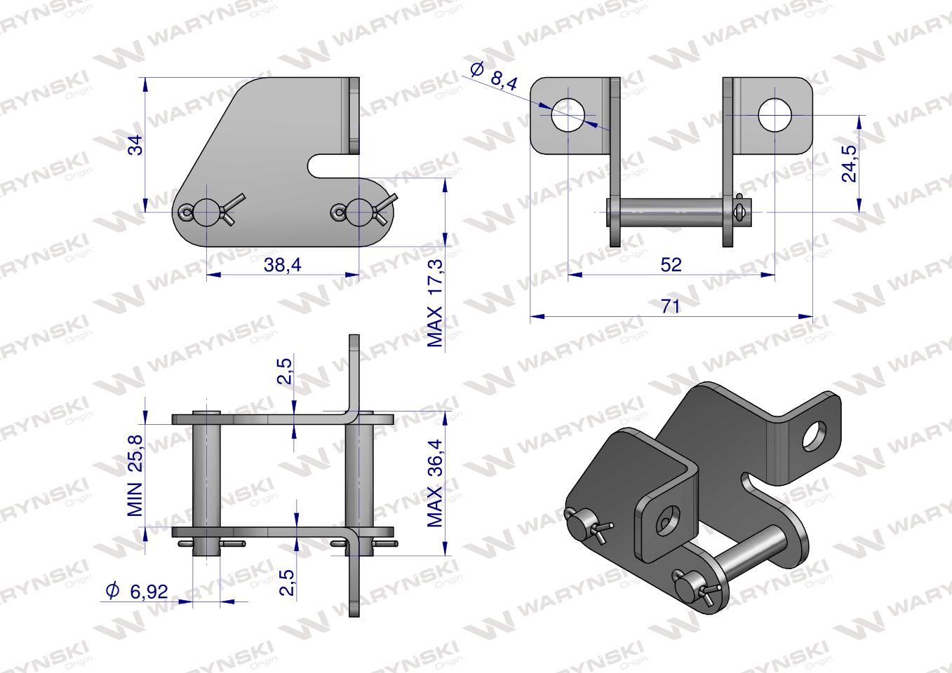 Zamek łańcucha z przyłączem obustronnym 38.4RSD Waryński ( sprzedawane po 5 )