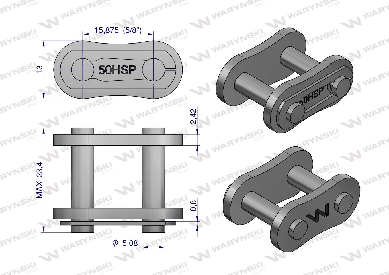 Zamek łańcucha wzmocnionego Z50SP (R1 5/8) Waryński ( sprzedawane po 5 )