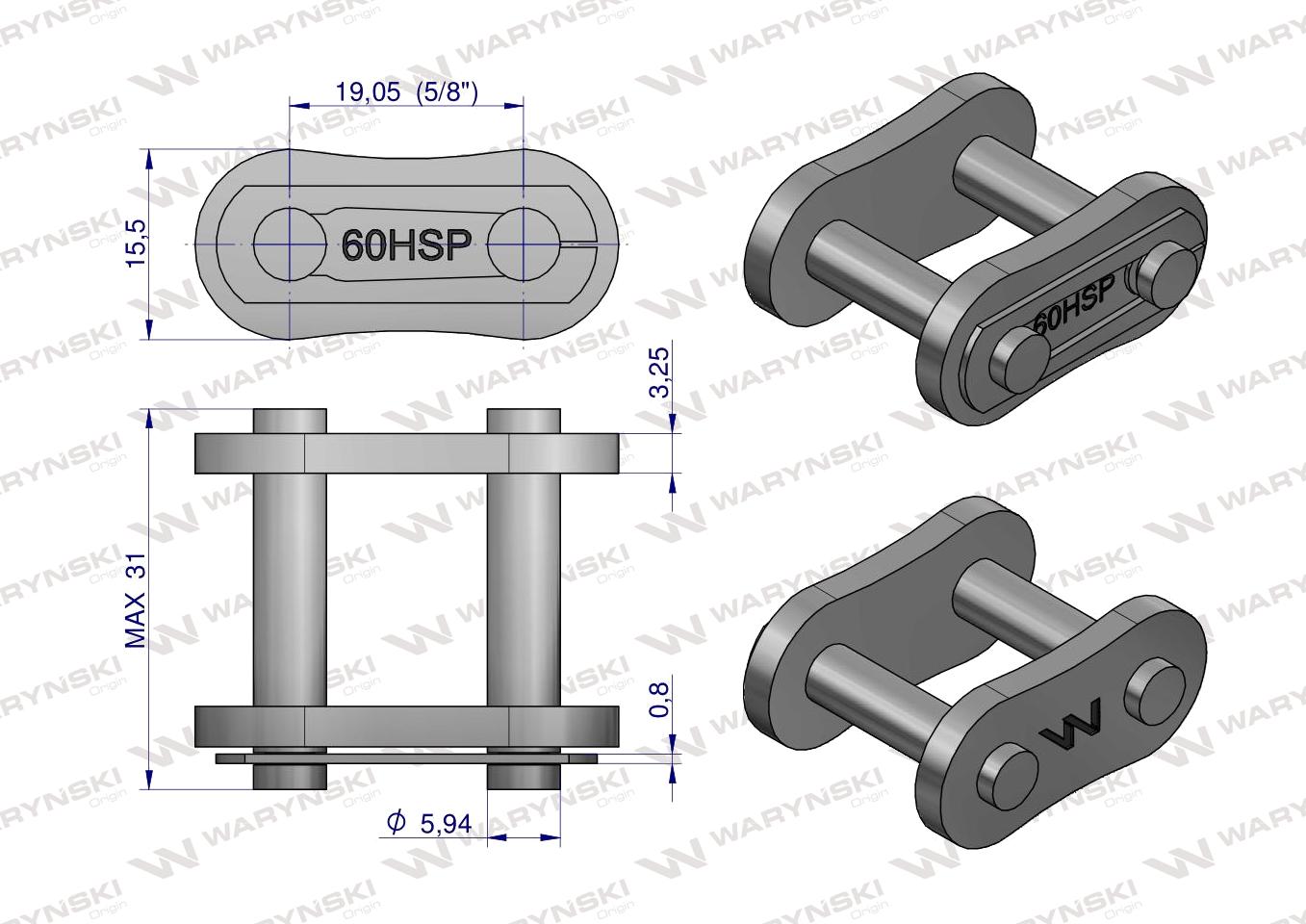 Zamek łańcucha wzmocnionego Z60SP (R1 3/4) Waryński ( sprzedawane po 5 )