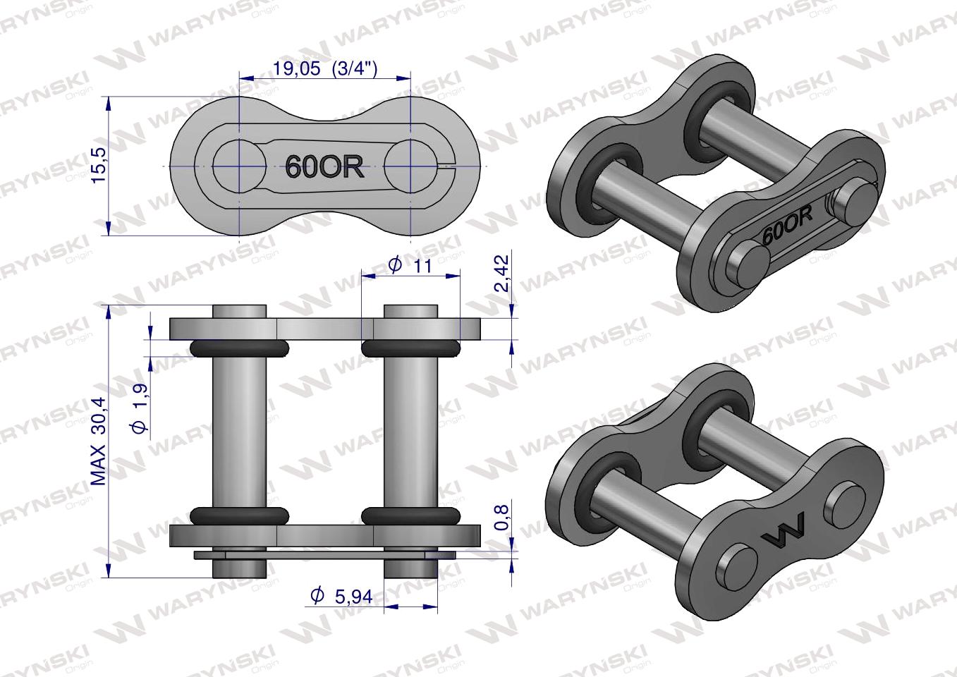 Zamek łańcucha z oringiem ANSI A 60 (R1 3/4) Waryński ( sprzedawane po 5 )