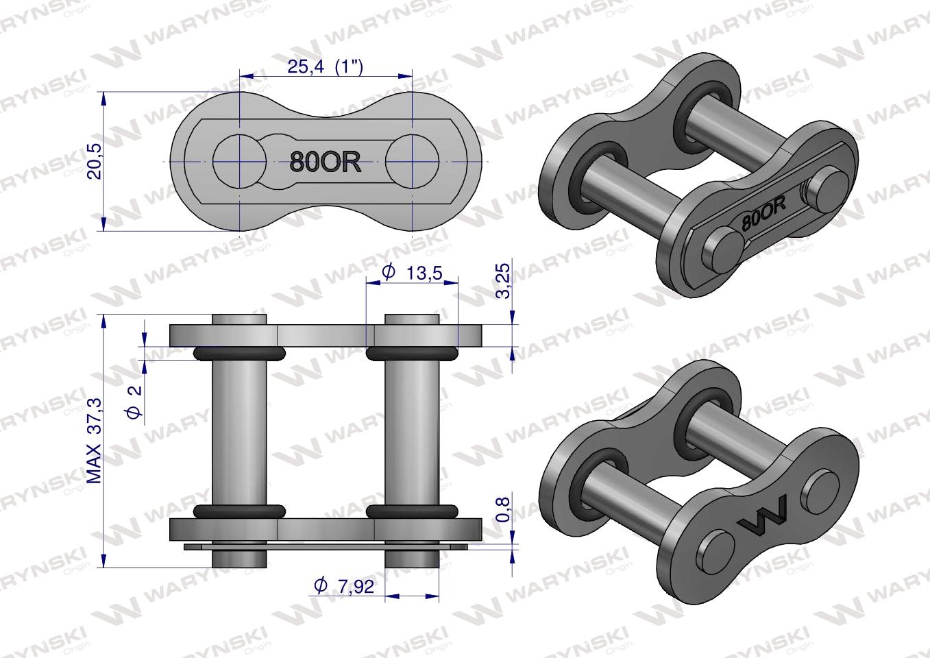 Zamek łańcucha z oringiem ANSI A 80 (R1 1) Waryński ( sprzedawane po 2 )
