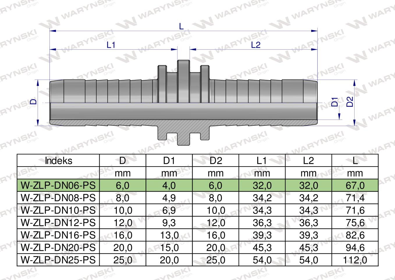 Zakucie hydrauliczne Łącznik węży DN06 PREMIUM Waryński ( sprzedawane po 10 )