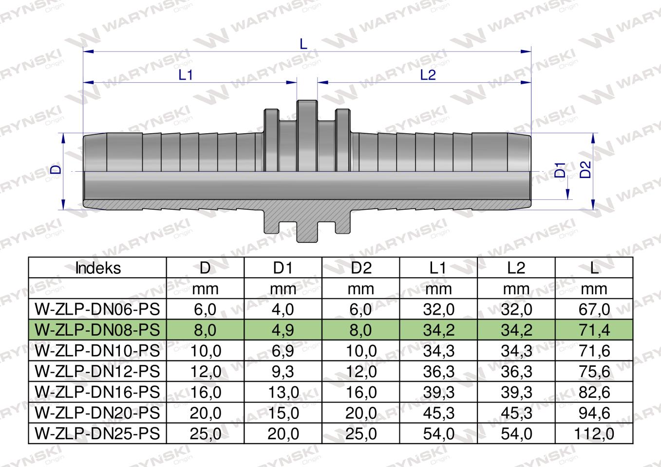 Zakucie hydrauliczne Łącznik węży DN08 PREMIUM Waryński ( sprzedawane po 10 )