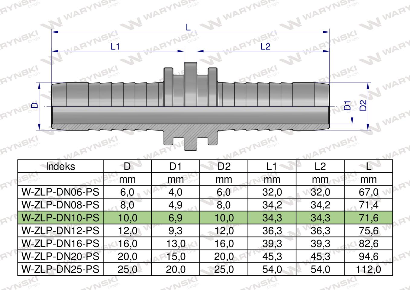Zakucie hydrauliczne Łącznik węży DN10 PREMIUM Waryński ( sprzedawane po 10 )