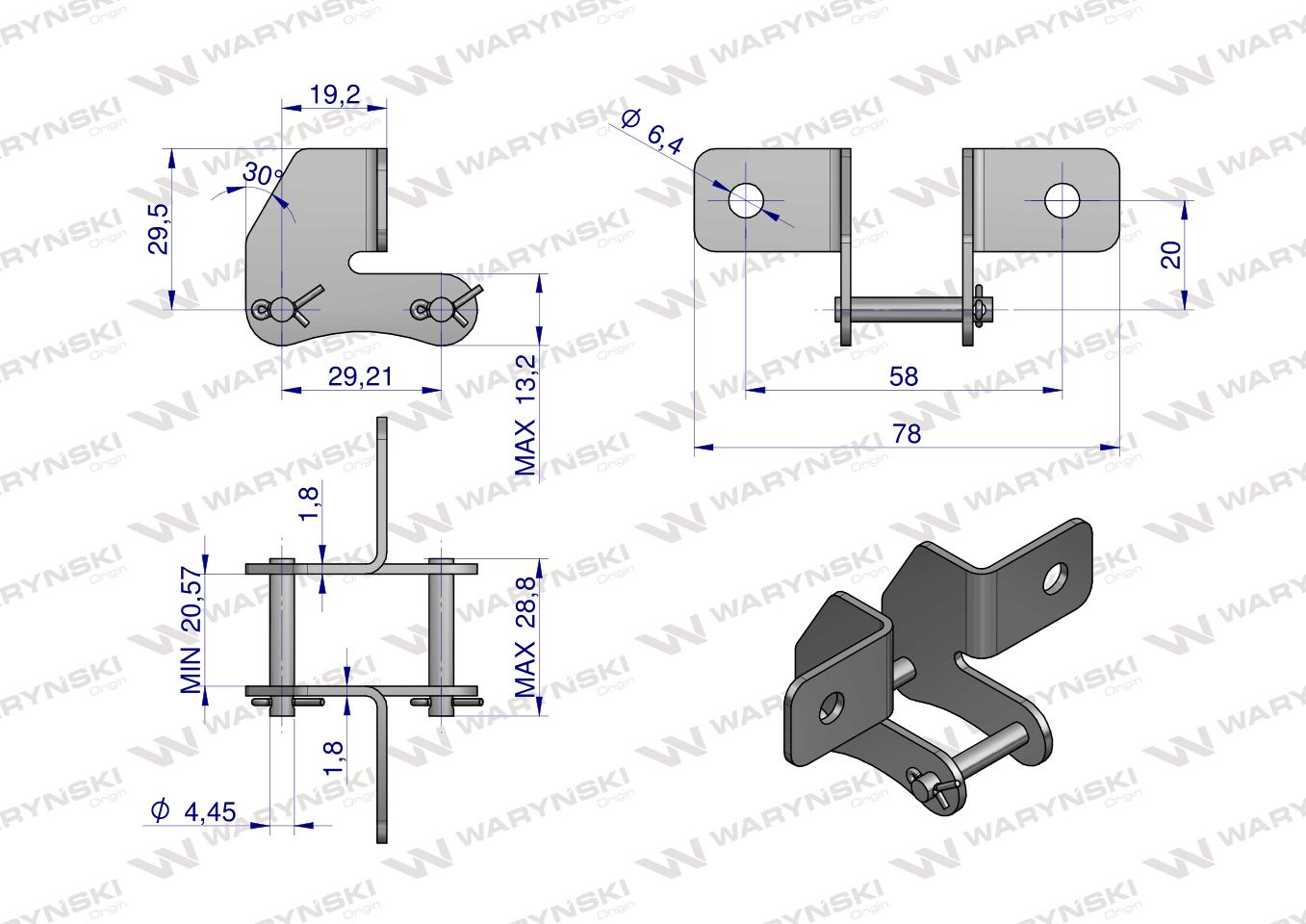 Zamek łańcucha z przyłączem obustronnym S32SD Waryński ( sprzedawane po 5 )