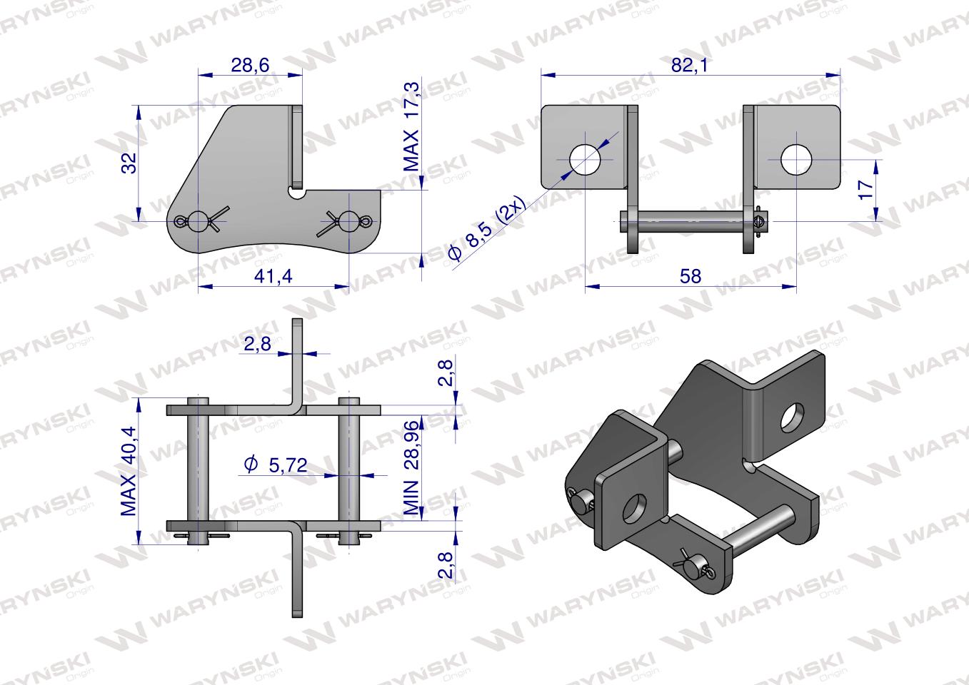 Zamek łańcucha z przyłączem obustronnym S45SD Waryński ( sprzedawane po 5 )