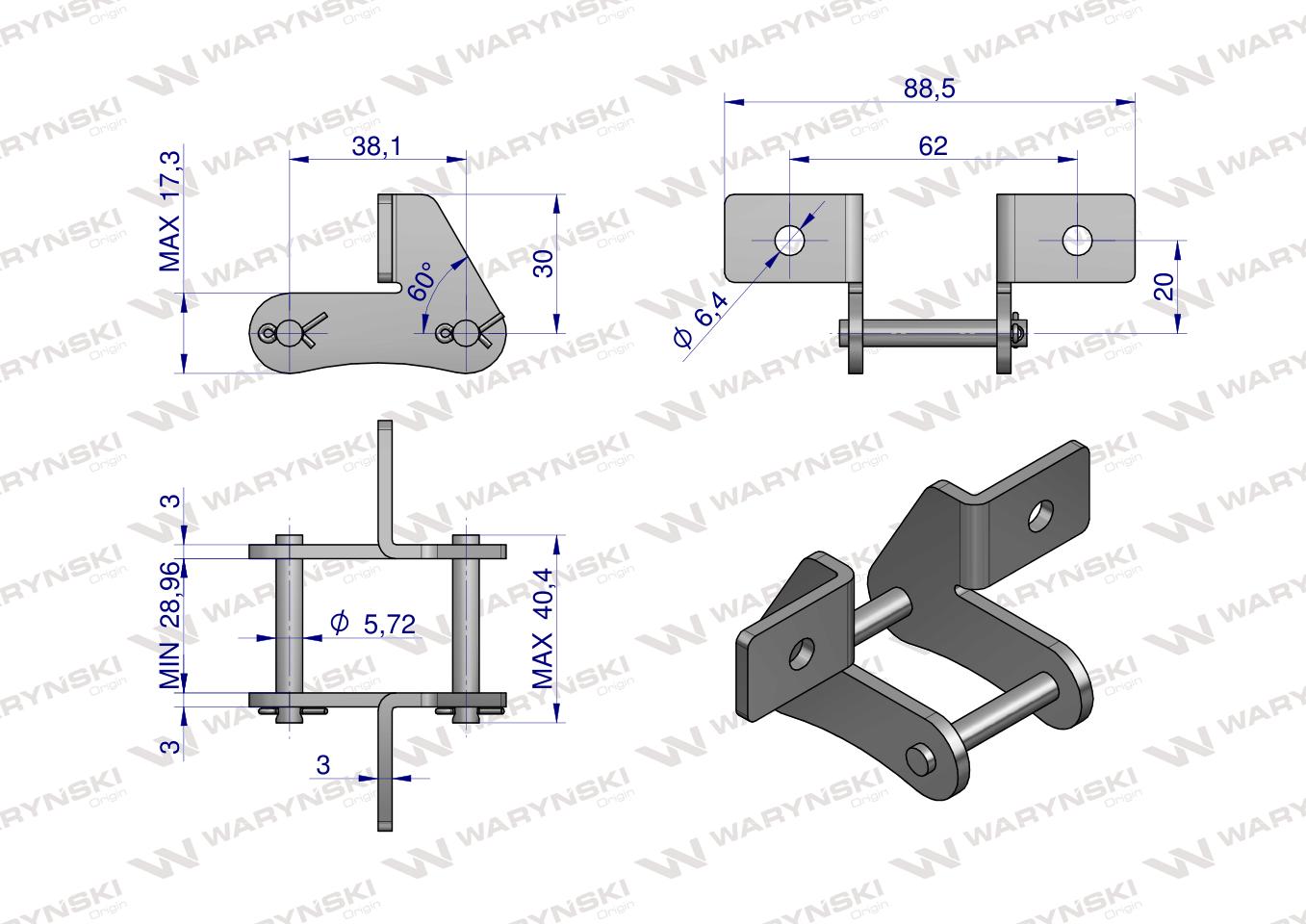 Zamek łańcucha z przyłączem obustronnym S52SD Waryński ( sprzedawane po 2 )