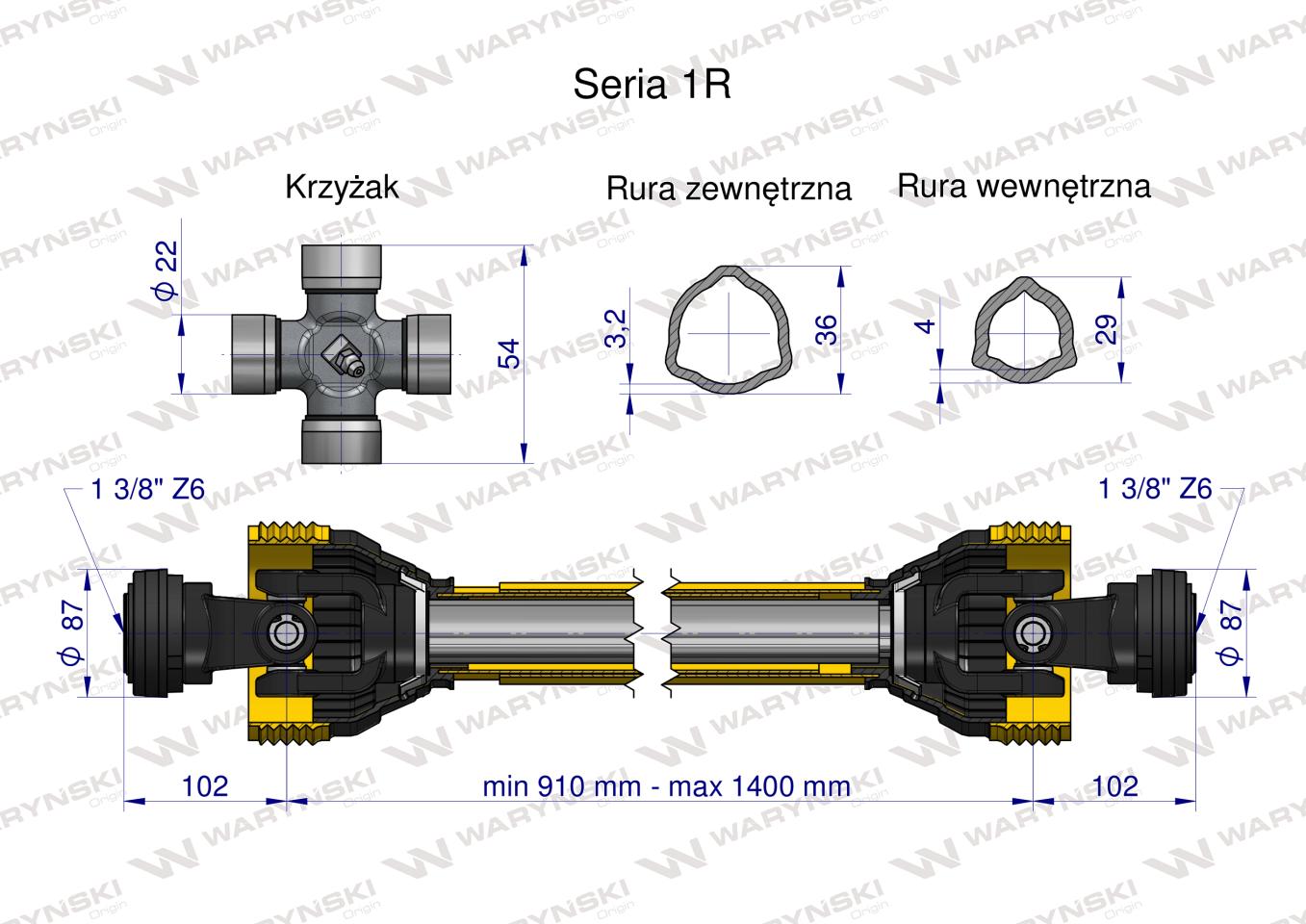 Wał przegubowo-teleskopowy 910-1400mm 210Nm 10260 CE 2020 seria 1R WARYŃSKI WA21-91