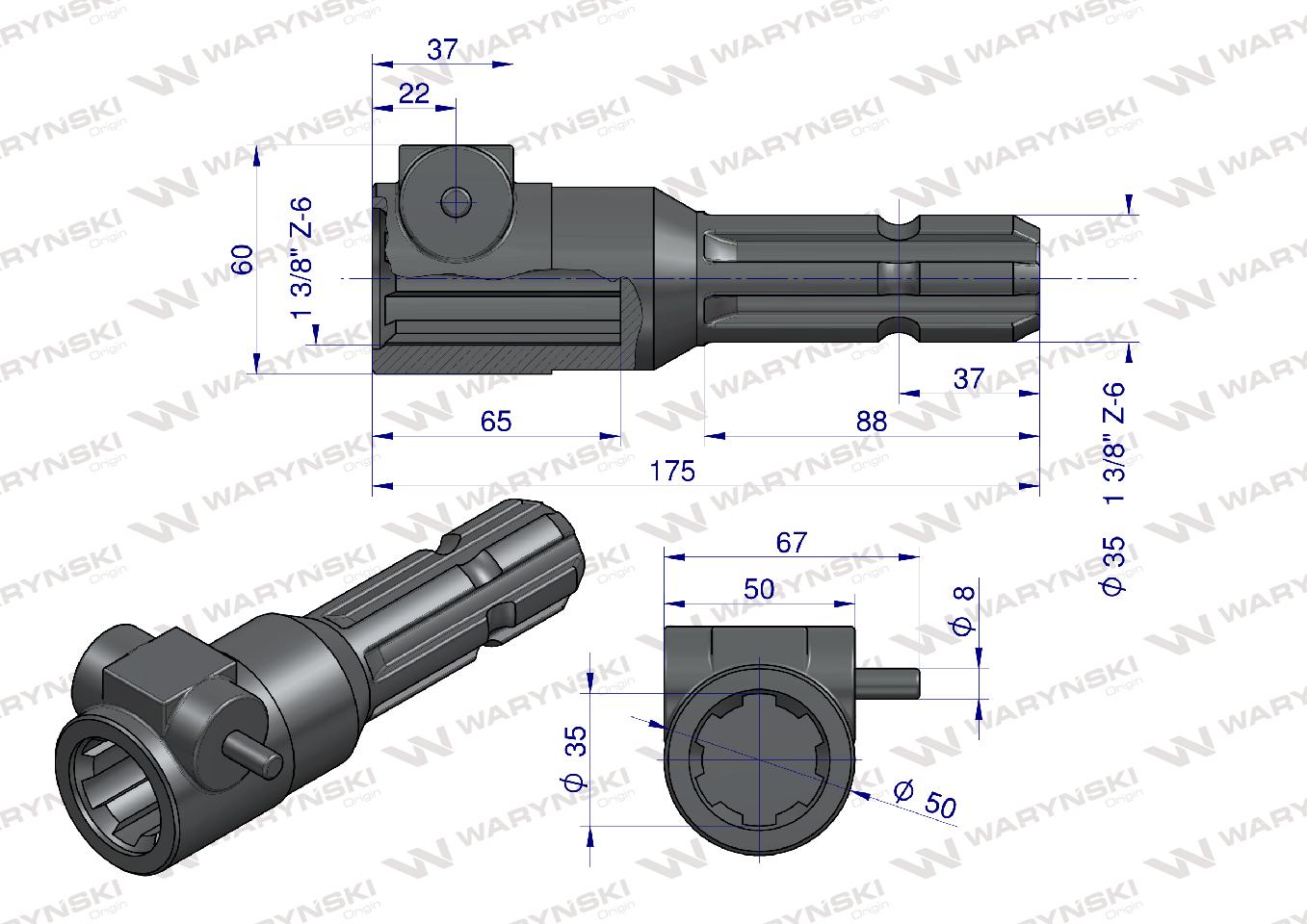 Redukcja adapter na trzpień 1 3/8" 6 wpustów na wałek 1 3/8" 6 wpustów WARYŃSKI