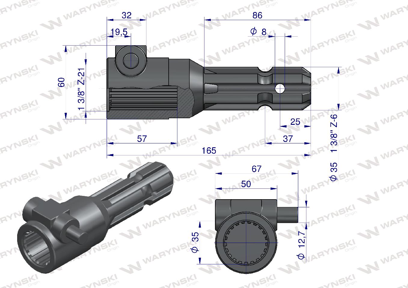 Redukcja adapter na trzpień 1 3/8" 21 wpustów na wałek 1 3/8" 6 wpustów WARYŃSKI