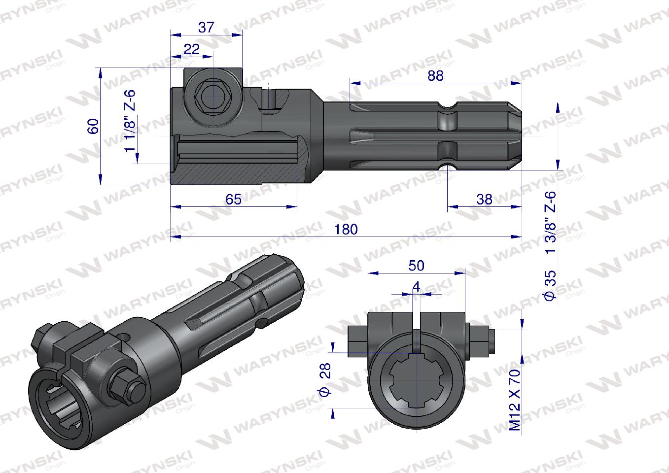 Redukcja adapter na śrubę 1 1/8" 6 wpustów na wałek 1 3/8" 6 wpustów WARYŃSKI