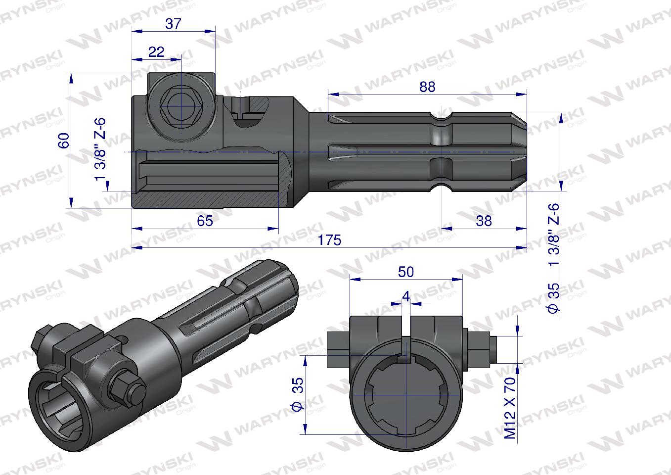 Redukcja adapter na śrubę 1 3/8" 6 wpustów na wałek 1 3/8" 6 wpustów WARYŃSKI