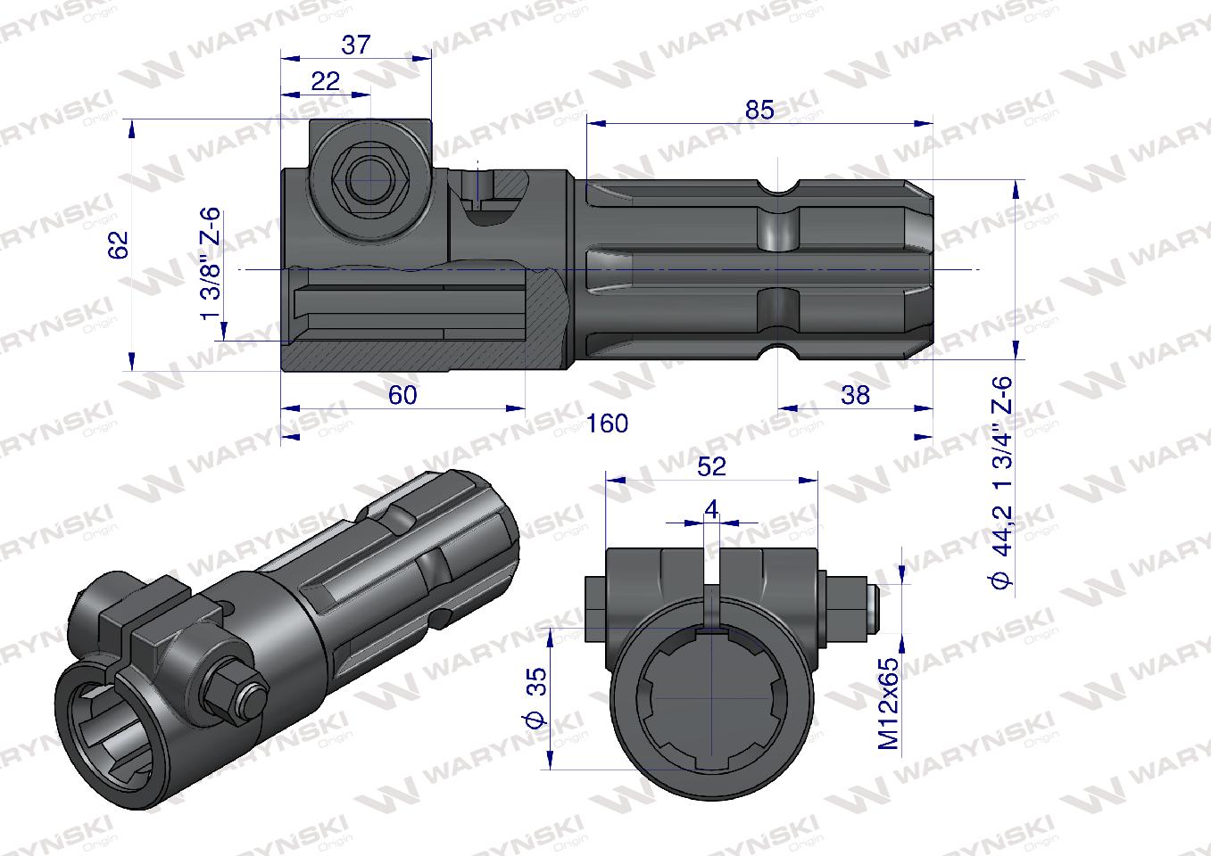 Redukcja adapter na śrubę 1 3/8" 6 wpustów na wałek 1 3/4" 6 wpustów WARYŃSKI