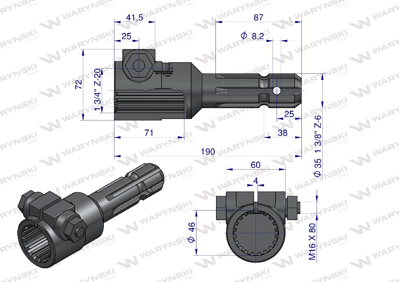 Redukcja adapter na śrubę 1 3/4" 20 wpustów na wałek 1 3/8" 6 wpustów WARYŃSKI