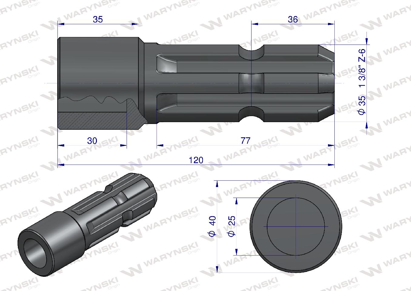 Redukcja adapter otwór wew. Q 25 mm na wałek 1 3/8" 6 wpustów WARYŃSKI
