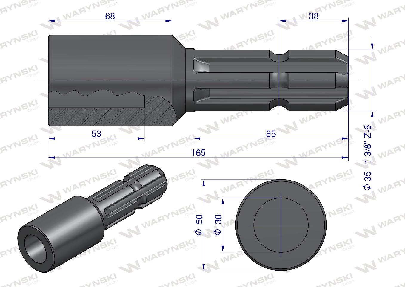 Redukcja adapter otwór wew. Q 30 mm na wałek 1 3/8" 6 wpustów WARYŃSKI