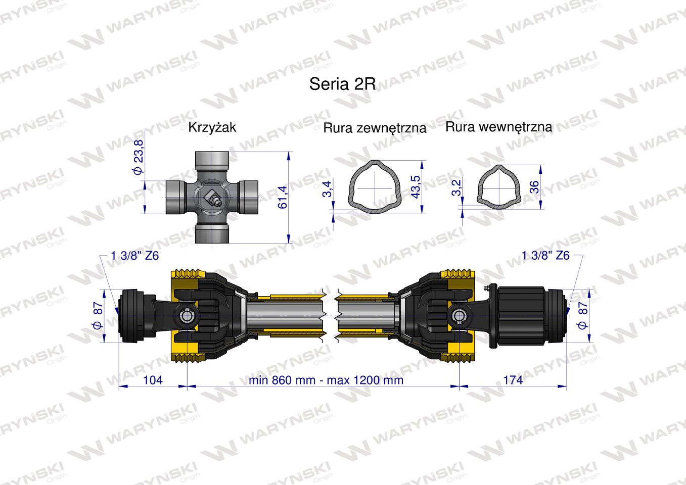 Wał przegubowo-teleskopowy 860-1200mm 270Nm sprzęgło zapadkowe CE 2020 seria 2R WARYŃSKI