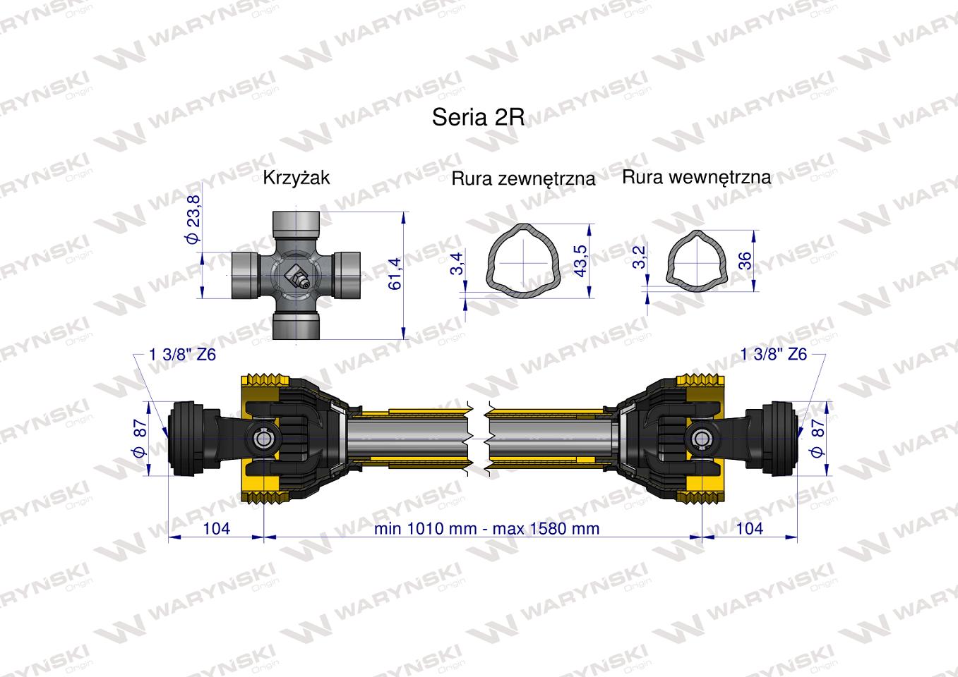Wał przegubowo-teleskopowy 1010-1580mm 270Nm 40270 CE 2020 seria 2R WARYŃSKI WA25-101