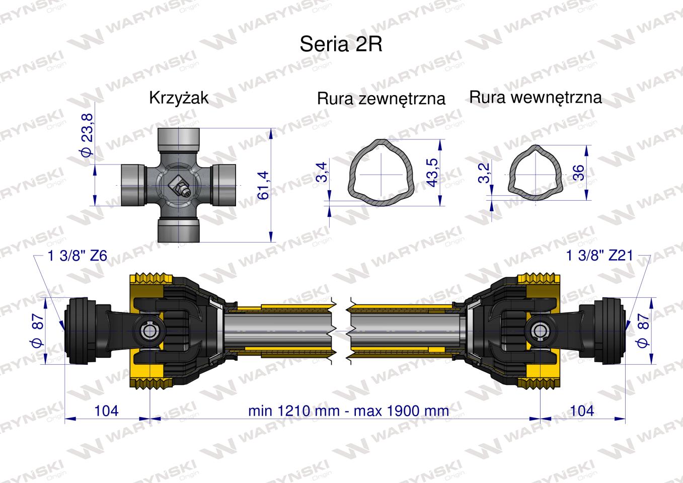 Wał przegubowo-teleskopowy 1210-1900mm 270Nm widłak Z21 od maszyny CE 2020 seria 2R WARYŃSKI