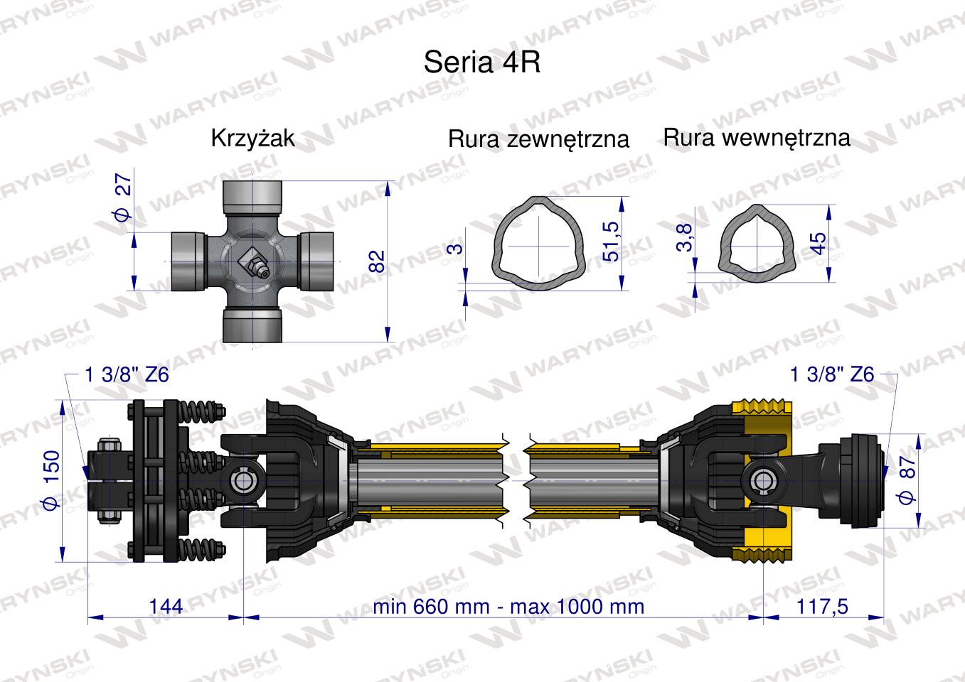Wał przegubowo-teleskopowy 660-1000mm 540Nm sprzęgło cierne 900Nm CE 2020 seria 4R Waryński