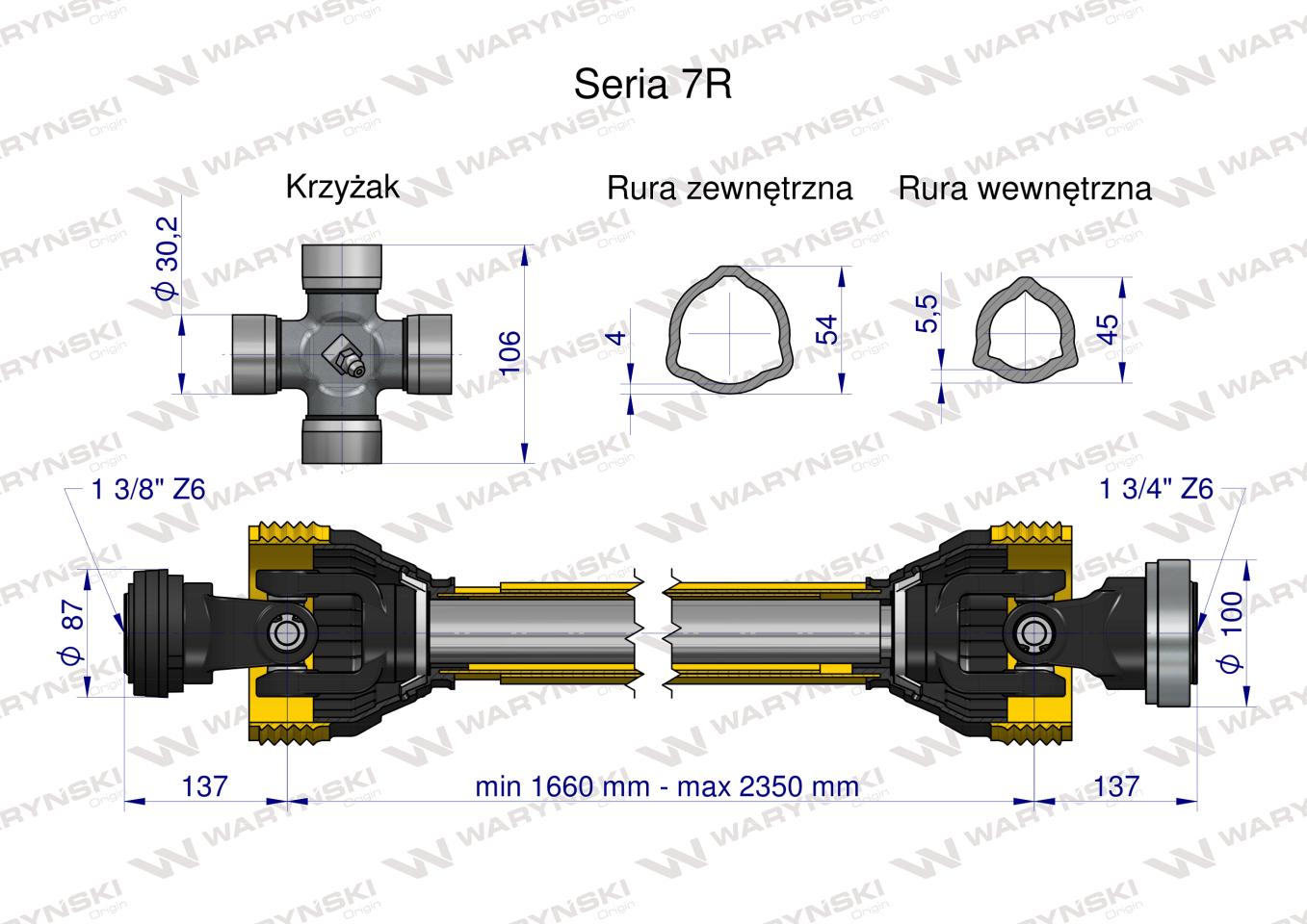 Wał przegubowo-teleskopowy 1660-2350mm 970Nm Z6 - 1 3/4 CE 2020 seria 7R Waryński