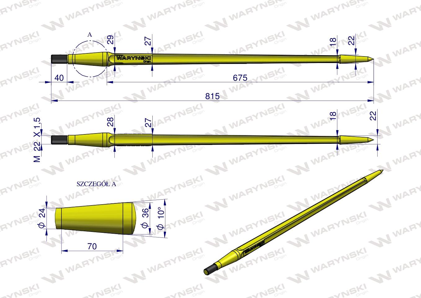 Ząb ładowacza uniwersalny prosty L- 810 mm zastosowanie 5193-FT1N Tur WARYŃSKI