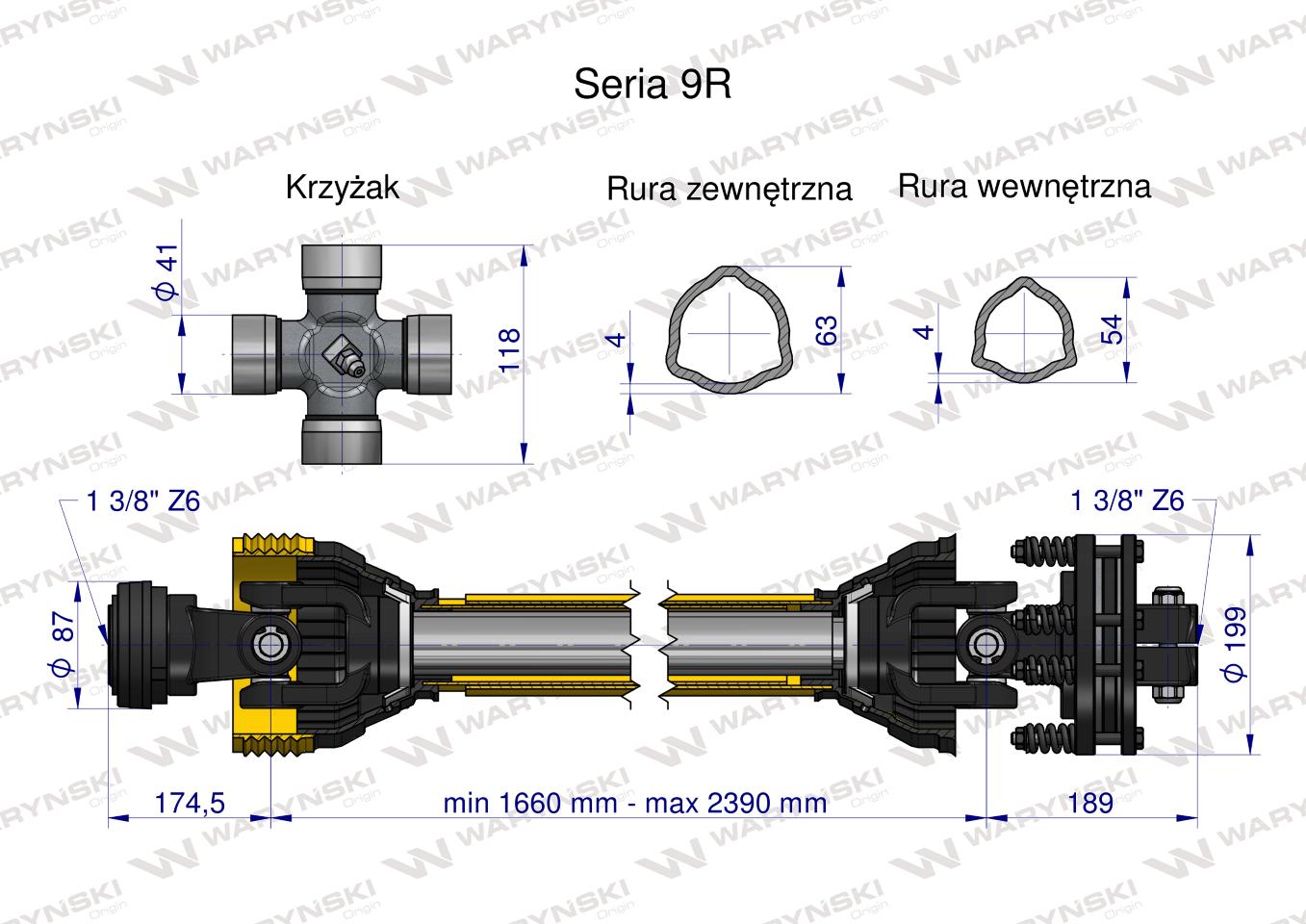 Wał przegubowo-teleskopowy 1660-2390mm 1890Nm sprzęgło cierne 2500Nm CE 2020 seria 9R Waryński