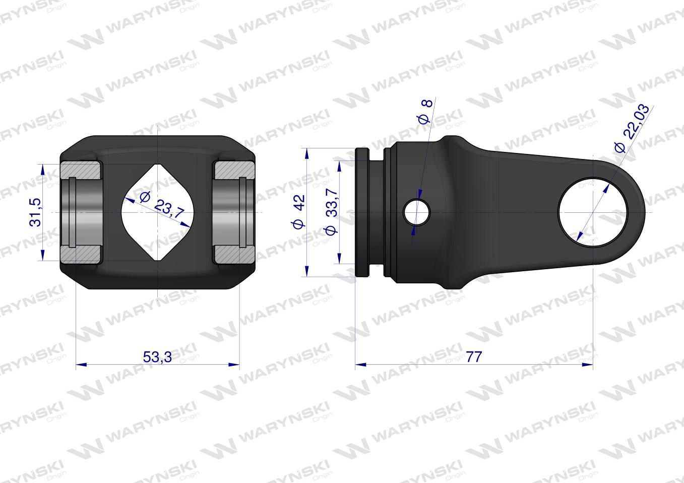 Widłak 2255 wału wewnętrzny 22x55 mała cytryna 23.7 (31.5), Waryński