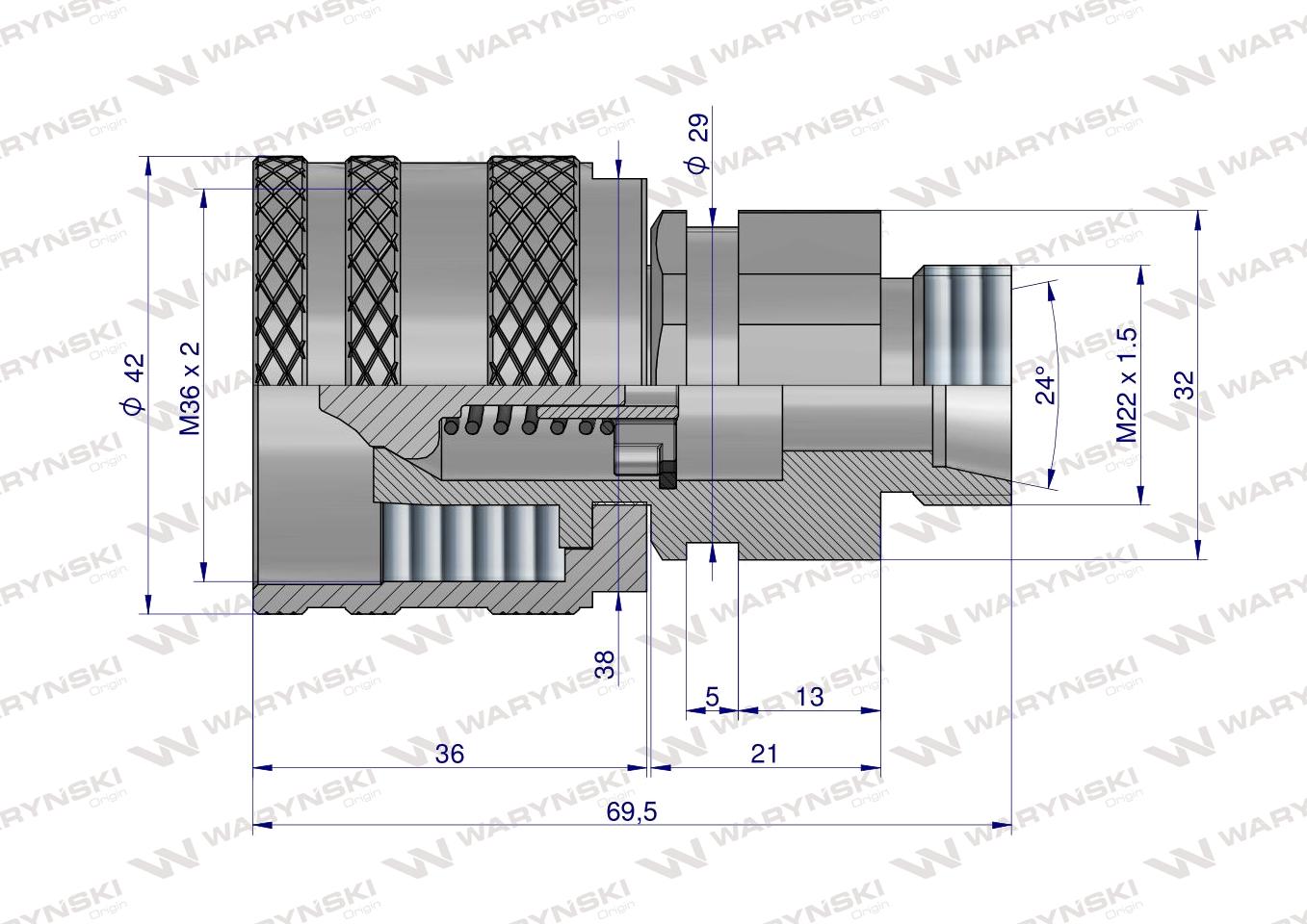 Szybkozłącze hydrauliczne skręcane wtyczka M22x1.5 gwint zewnętrzny 300bar Waryński
